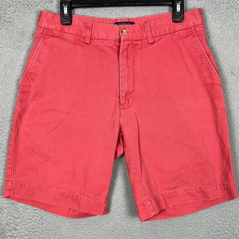 Polo Ralph Lauren Shorts Mens 32 Classic Fit Salmon Red Chino Khaki Flat Front